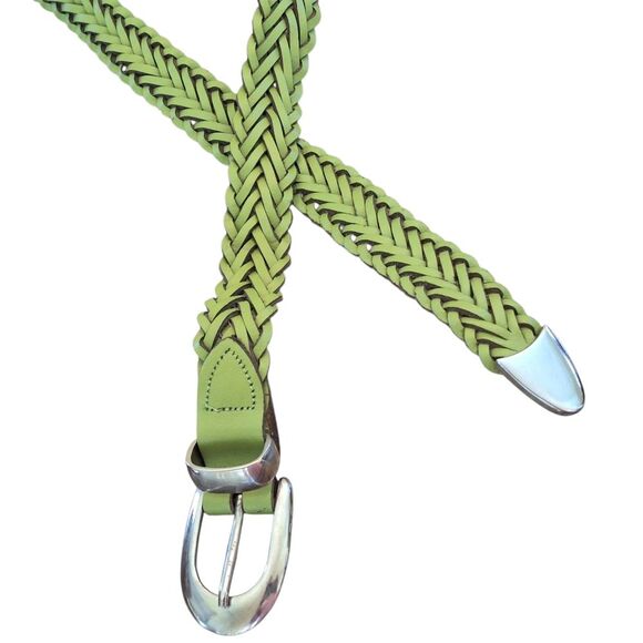 Capezio Vintage Green Leather Braided Belt XXL Chrome Buckle Argentina 2X - Picture 7 of 16